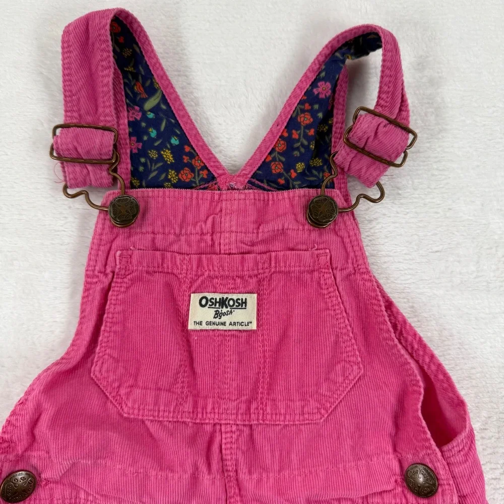 OshKosh Bgosh Girls Pink Corduroy Vestbak Overalls Floral Lining 2T OSH11771-IGP